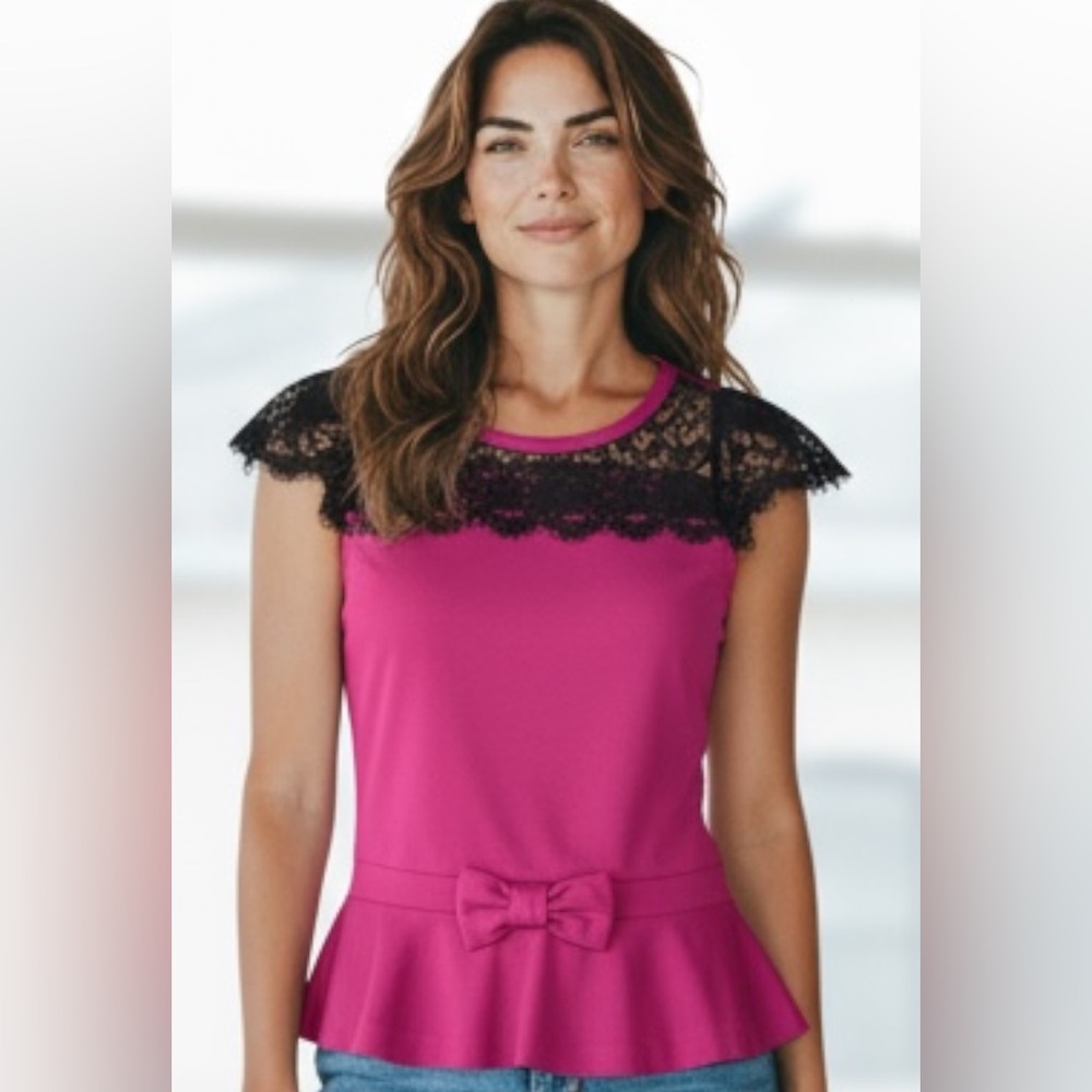 RED Valentino Magenta Top with Black Lace